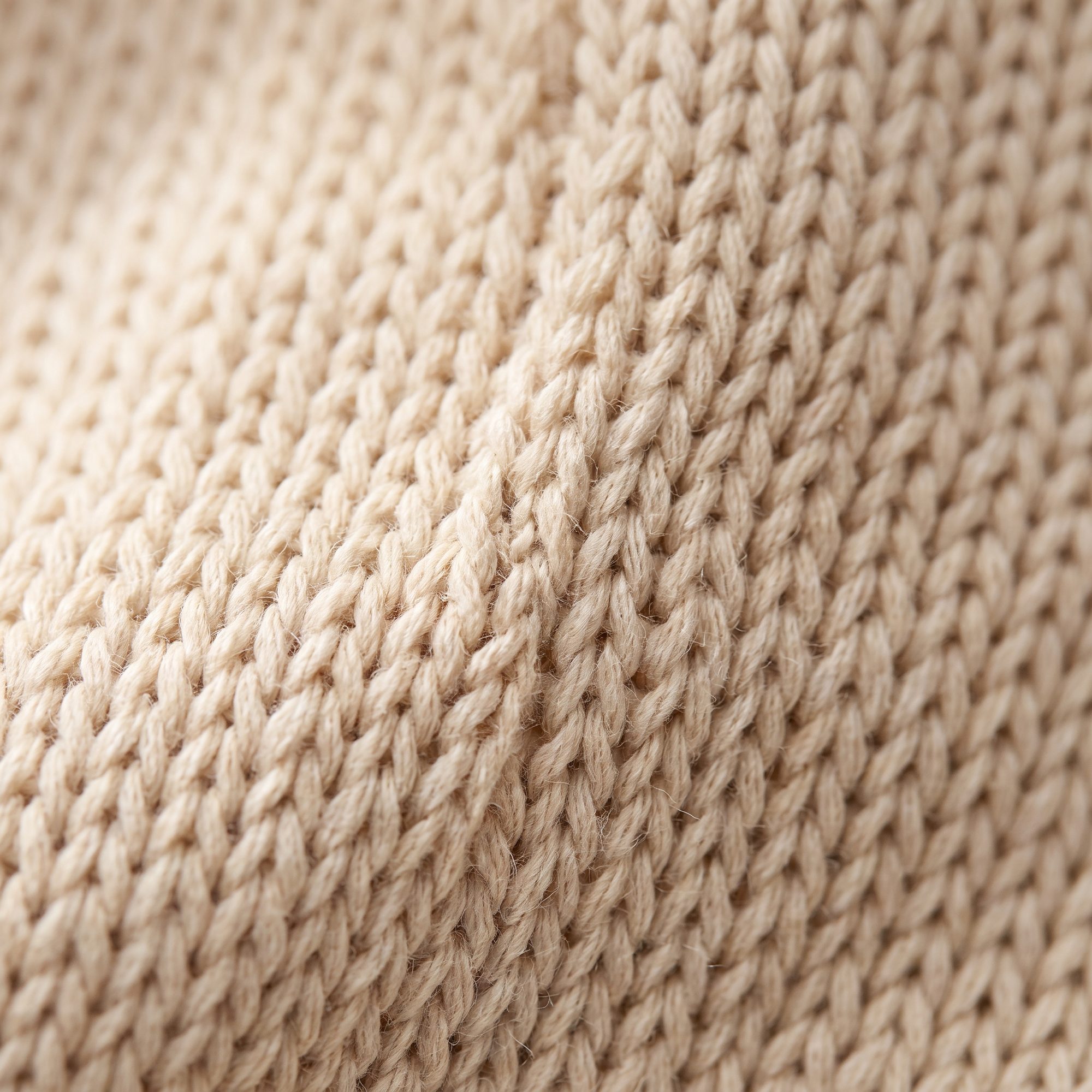 Close macro of undyed cotton knit, the loops standing in raking light